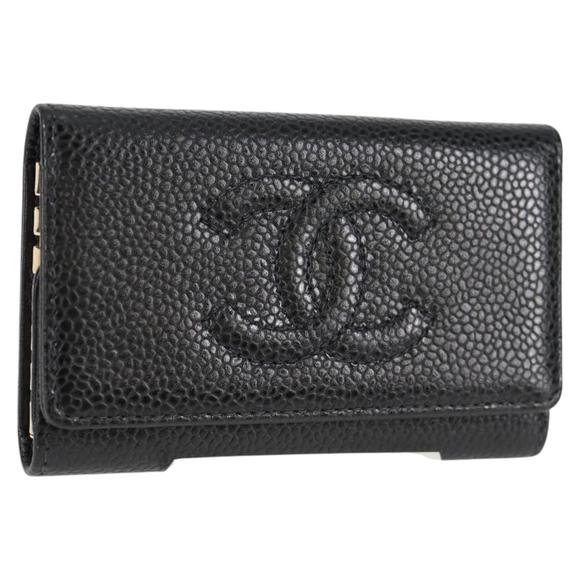 CHANEL Key Case Caviar Skin Black CC Auth ac3828M - Picture 1 of 16